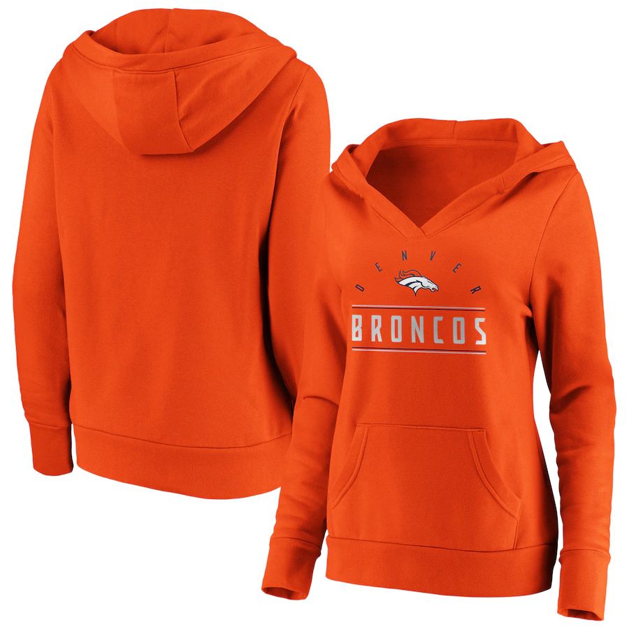 Women Denver Broncos Fanatics Branded Orange Iconic League Leader V-Neck Pullover Hoodie->women nfl jersey->Women Jersey